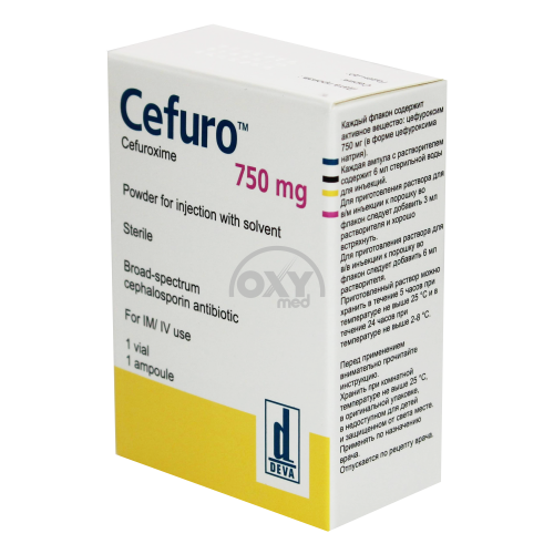 product-Cefuro 750 mg № 1 in'ektsiya uchun eritma tayyorlash uchun kukun + erituvchi