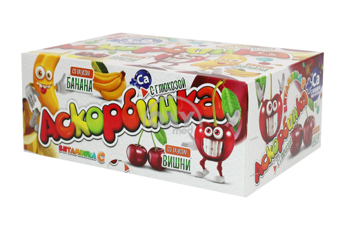 product-Аскорбиновая кислота с глюкозой "Vitaminka-C" +Ca 1,4 г №12*30 вишня/банан