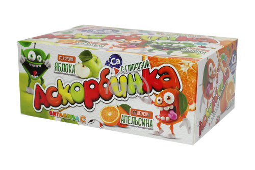 product-Аскорбиновая кислота с глюкозой "Vitaminka-C" +Ca 1,4 г №12*30 апельсин/яблоко
