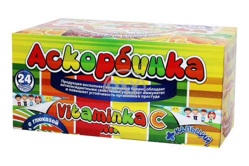 product-Аскорбиновая кислота с глюкозой Vitaminka-C +Ca 1,2 г №14*24 ассорти