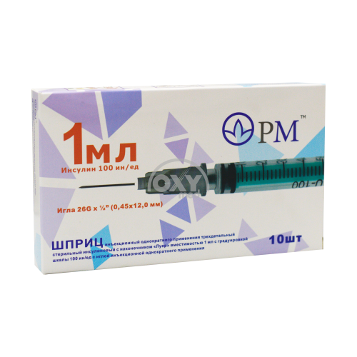 product-Шприц "РМ" 1мл инсул.0,45х12,0мм TW трехдетальный Луэр