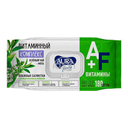 product-Салфетки влажные антибактериальные AURA Family Зеленый чай №180