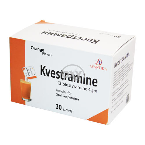 product-Og'iz orqali yuborish uchun suspenziya tayyorlash uchun Questramine 4g № 30 kukuni