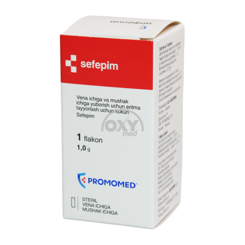 product-Sefepim 1,0g №1 vena ichiga va mushak ichiga yuborish uchun eritma tayyorlash uchun kukun.