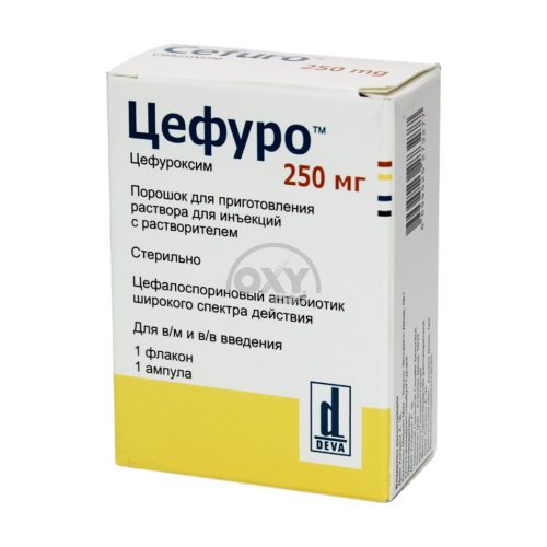 product-Cefuro 250 mg № 1 in'ektsiya uchun eritma tayyorlash uchun kukun + erituvchi