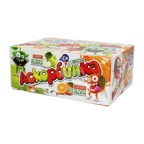 product-Аскорбиновая кислота с глюкозой "Vitaminka-C" +Ca 1,4 г №12*30 апельсин/яблоко