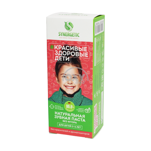 product-832 Bolalar uchun tish pastasi Synergetic 3-6 l 50 g (qizil).