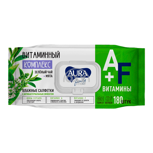 product-Салфетки влажные антибактериальные AURA Family Зеленый чай №180